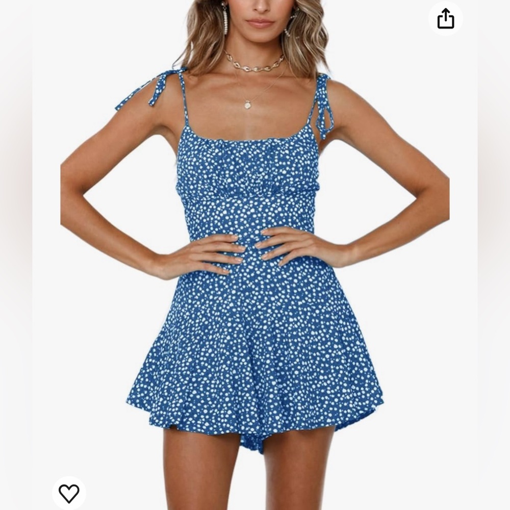 Blue Floral Floral Wide Leg Romper, Size M